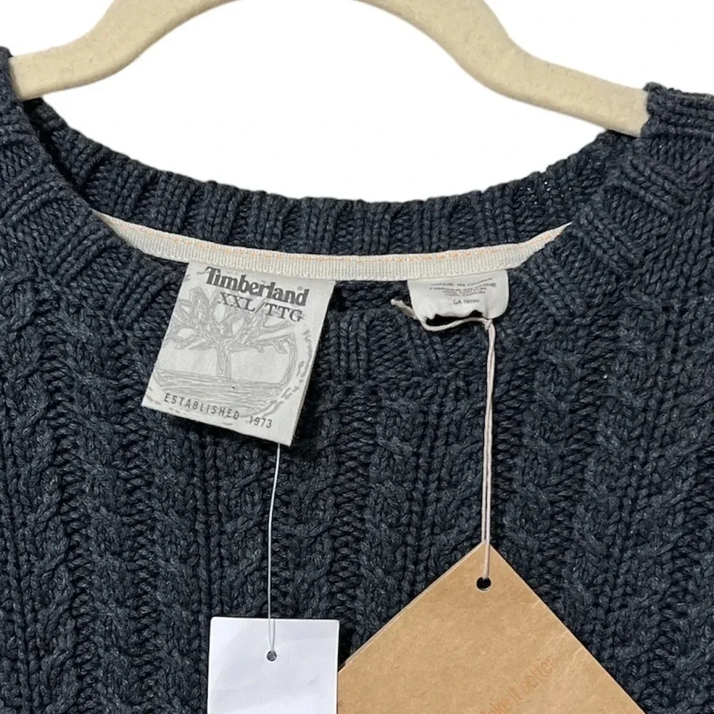 Timberland New Gray‎ Cable Knit Crewneck Standard Fit Sweater Size XXL